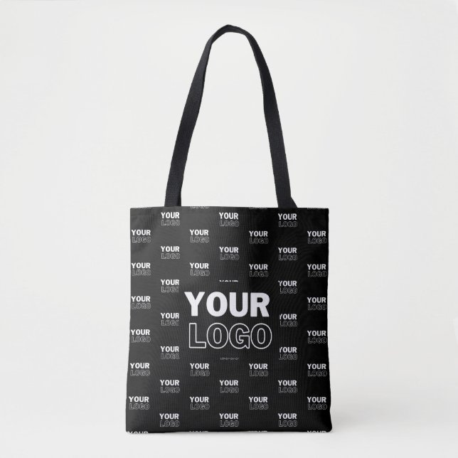 Your Logo & Background Repeating Logo | Black Tote Bag (Front)