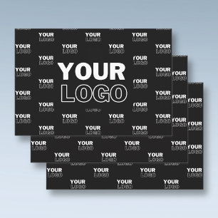 Your Logo & Background Repeating Logo Black Wrapping Paper Sheet