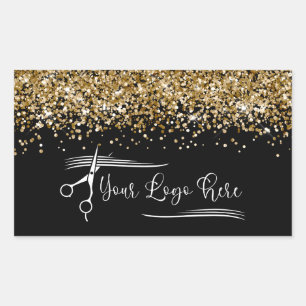 Your Logo Black and Gold Glitter Glam Rectangular Sticker