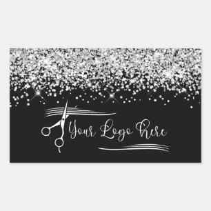 Your Logo Black and Silver Glitter Glam Rectangular Sticker