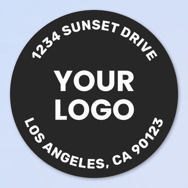 Your Logo | Black Background White Text Classic Round Sticker (Creator Uploaded)