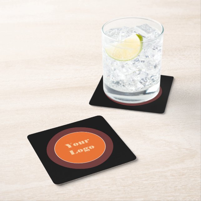 Your Logo  Black Brown   Square Paper Coaster (Insitu)