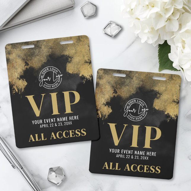 Your Logo Black Gold Event VIP ID Badge (Your Logo Black Gold Event VIP Badge)