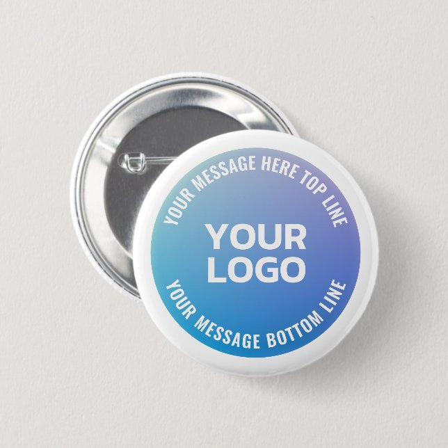 Your Logo | Blue to Purple Ombre & Circular Text 6 Cm Round Badge (Front & Back)