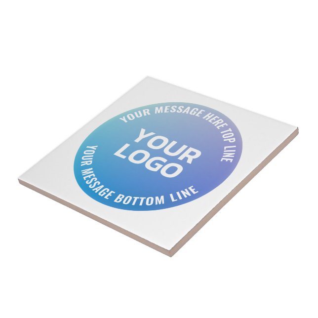 Your Logo | Blue to Purple Ombre & Circular Text Ceramic Tile (Side)