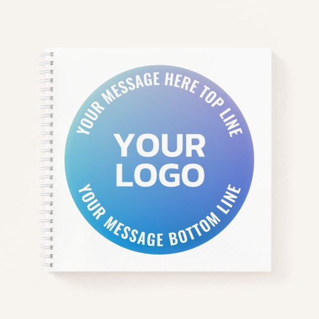 Your Logo | Blue to Purple Ombre & Circular Text Notebook (Front)
