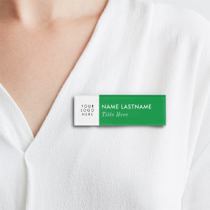 Your Logo Bright Green White Modern Elegant Title Name Tag