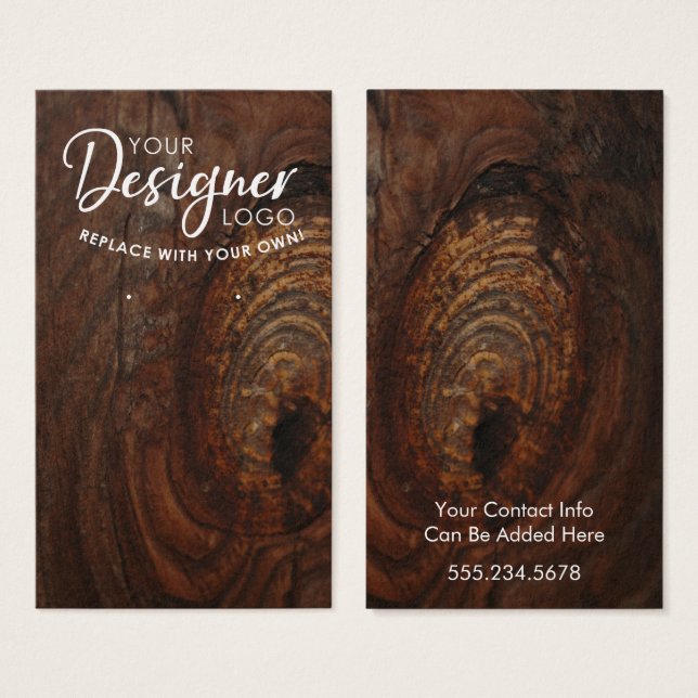 Your Logo Brown Wood Earring Holder Card (Front & Back)