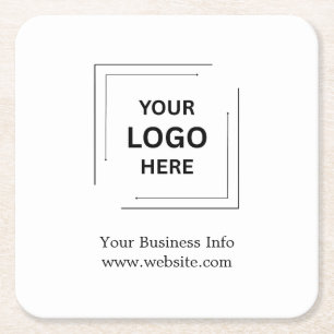 Your Logo   Business Corporate Modern Minimalist  Square Paper Coaster