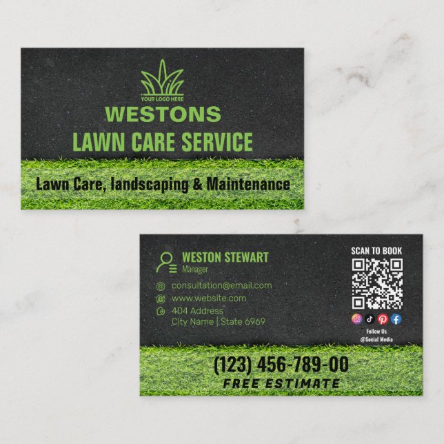 Your Logo Business | Lawncare Service Social Media Business Card (Front/Back)