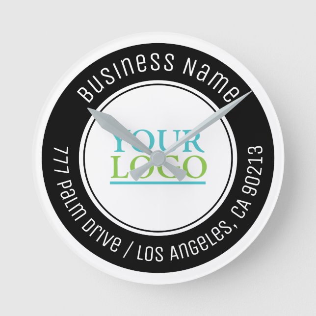 Your Logo, Business Name, Address, or Any Text Round Clock (Front)