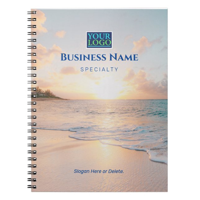 Your Logo, Business Name, Beach Sunset Notebook (Front)