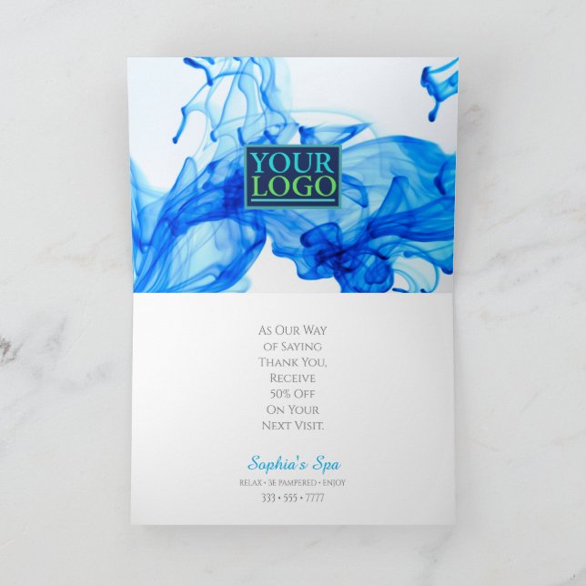 Your Logo, Business Name, Blue Ink On White Thank You Card (Inside)