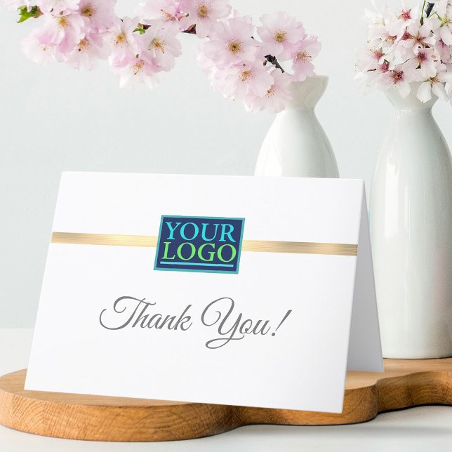 Your Logo, Business Name, Brushed Gold Stripe Thank You Card (Creator Uploaded)