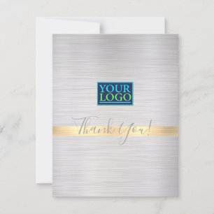 Your Logo Business Name Brushed Silver Gold Stripe Thank You Card