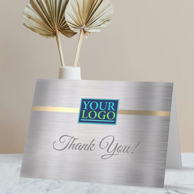 Your Logo, Business Name, Brushed Silver & Gold Thank You Card (Creator Uploaded)
