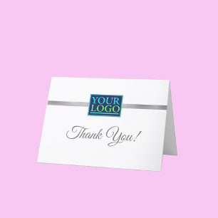 Your Logo, Business Name, Brushed Silver Stripe Thank You Card