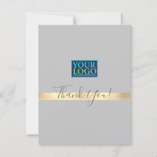 Your Logo, Business Name, Gold Stripe, Light Grey Thank You Card