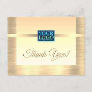 Your Logo, Business Name, Message, Gold Thank You Postcard
