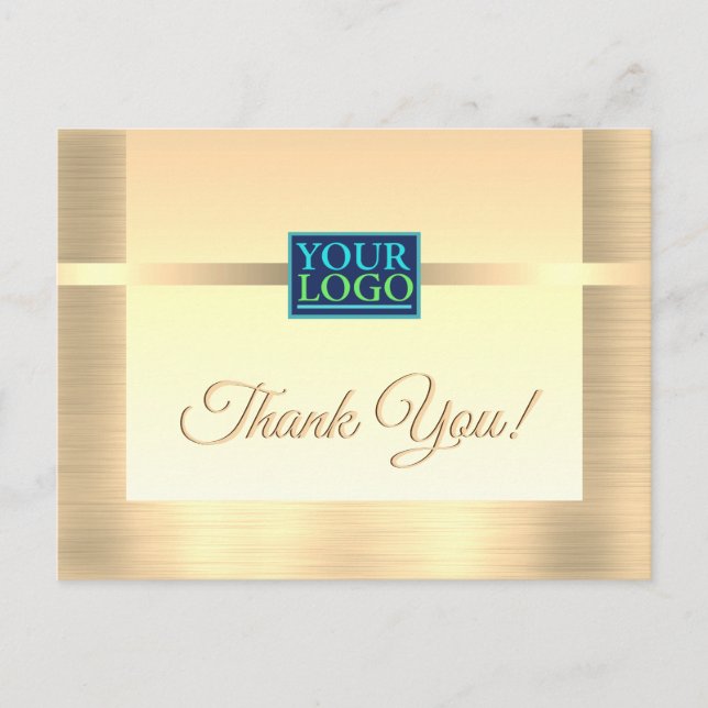 Your Logo, Business Name, Message, Gold Thank You Postcard (Front)