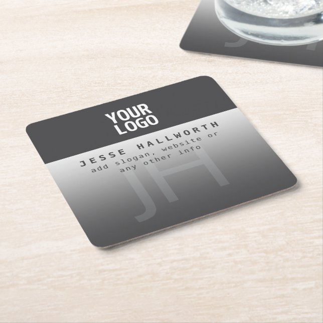 Your Logo, Business Name & Monogram  Square Paper Coaster (Angled)
