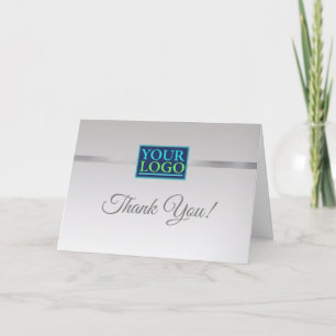 Your Logo Business Name, Silver Stripe on Grey Thank You Card
