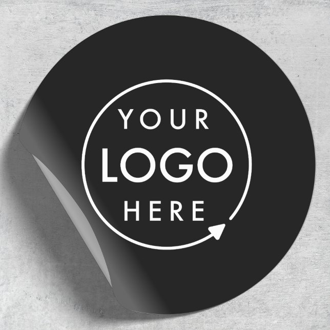 Your Logo Business Professional Modern Black Classic Round Sticker (Creator Uploaded)