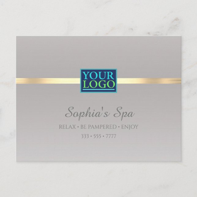 Your Logo, Business Promo, Name Info Silver & Gold Postcard (Front)