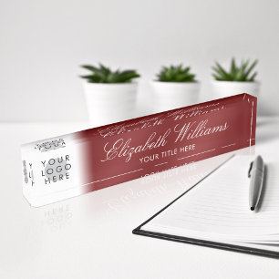 Your Logo Classy Elegant Burgundy Red Script Nameplate