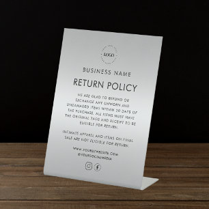 Your Logo Clothing Retail Store Return Policy Pedestal Sign