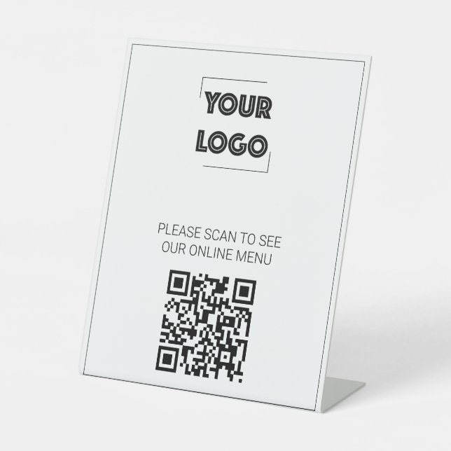 Your Logo Custom Business QR Code Menu Pedestal Sign (Front)
