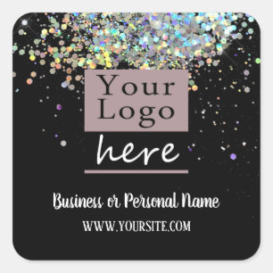 Your Logo Custom Business Rainbow Glitter Square Sticker