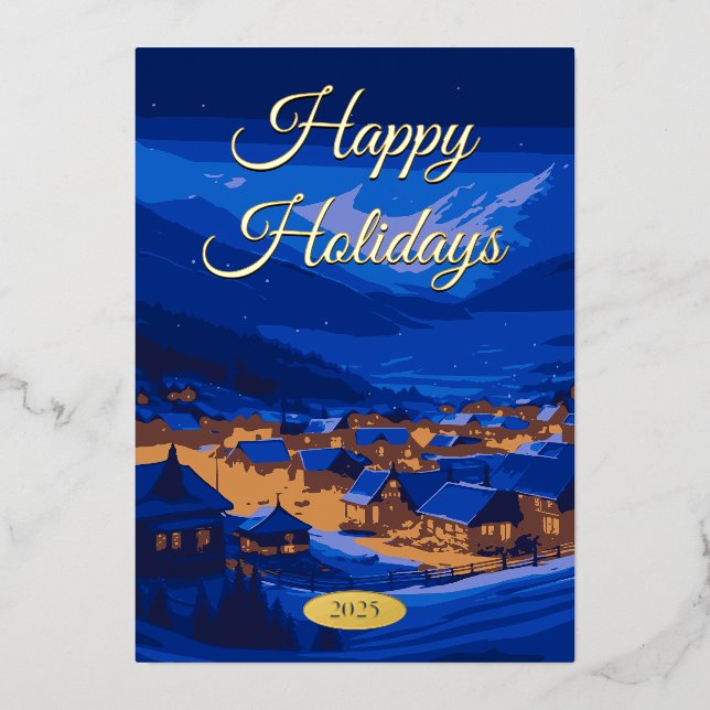 Your Logo Custom Business Retro Gold  Foil Holiday Card (Front)