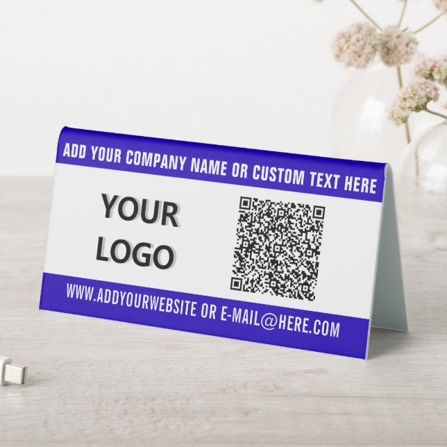Your Logo Custom Text and QR Code Table Tent Sign (In SItu (Table))