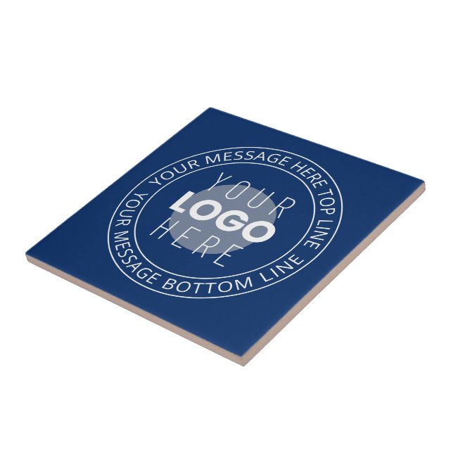 Your Logo & Customisable Circular Text | Navy Blue Ceramic Tile (Side)