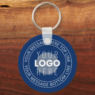 Your Logo & Customisable Circular Text Navy Blue Key Ring