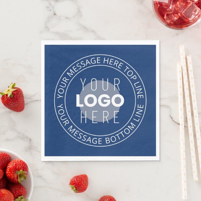 Your Logo & Customisable Circular Text | Navy Blue Napkin (Insitu)