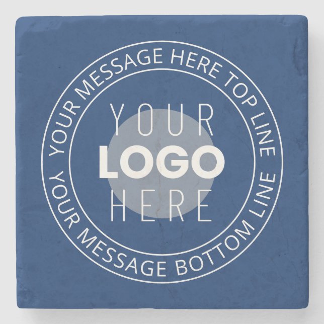 Your Logo & Customisable Circular Text | Navy Blue Stone Coaster (Front)