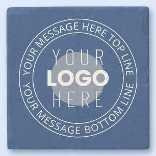 Your Logo & Customisable Circular Text   Navy Blue Stone Coaster