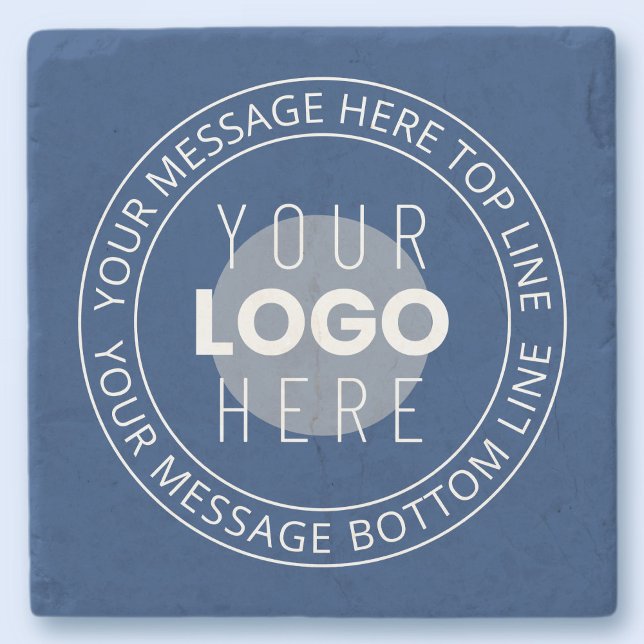 Your Logo & Customisable Circular Text | Navy Blue Stone Coaster (Creator Uploaded)