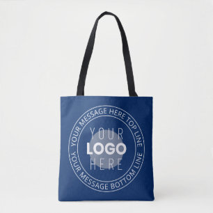 Your Logo & Customisable Circular Text   Navy Blue Tote Bag