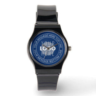 Your Logo & Customisable Circular Text   Navy Blue Watch