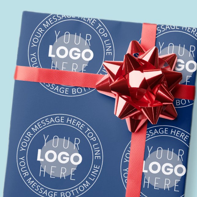 Your Logo & Customisable Circular Text | Navy Blue Wrapping Paper (Creator Uploaded)