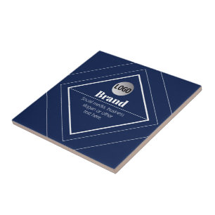 Your Logo & Customisable Modern Design Navy Blue Ceramic Tile