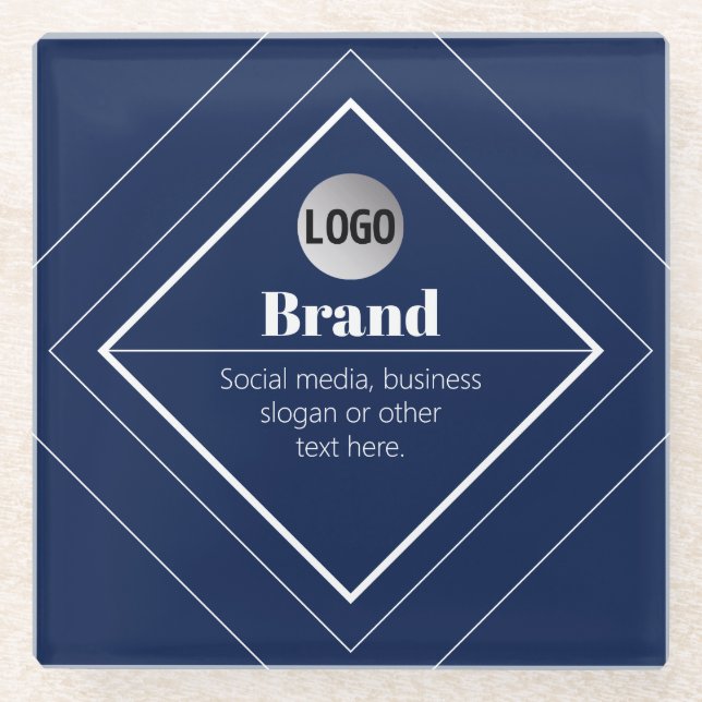 Your Logo & Customisable Modern Design | Navy Blue Glass Coaster (Front)