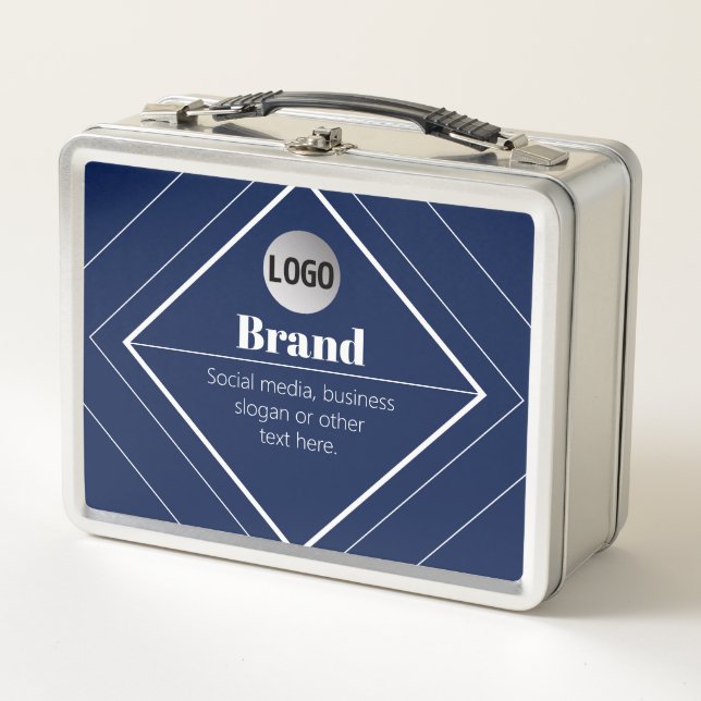 Your Logo & Customisable Modern Design | Navy Blue Metal Lunch Box (Front)