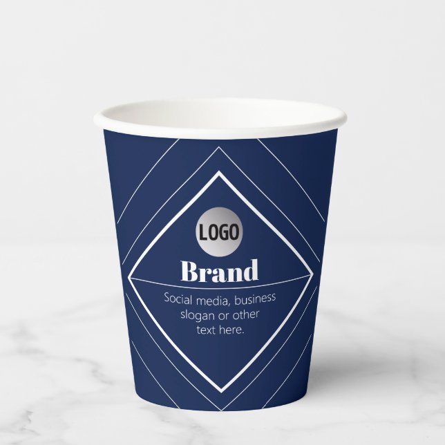 Your Logo & Customisable Modern Design | Navy Blue Paper Cups (Front)