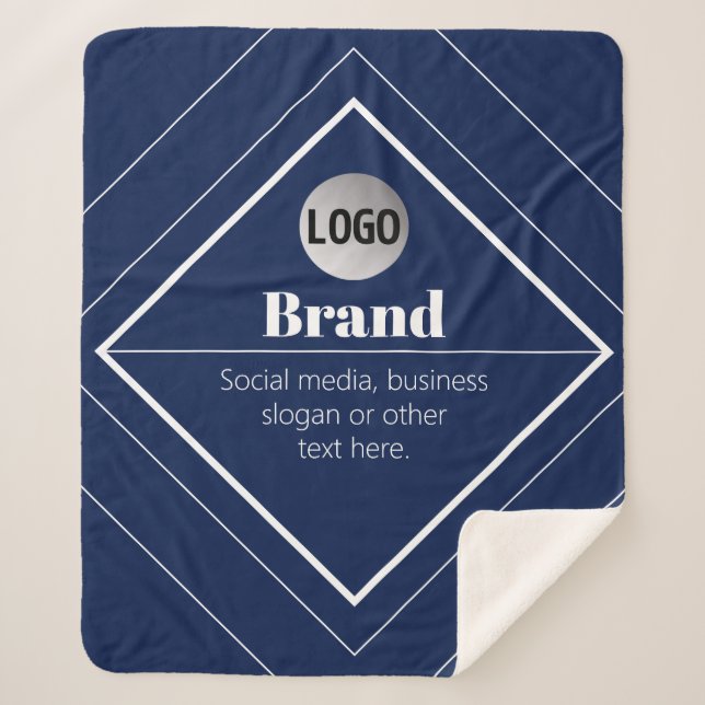 Your Logo & Customisable Modern Design | Navy Blue Sherpa Blanket (Front)
