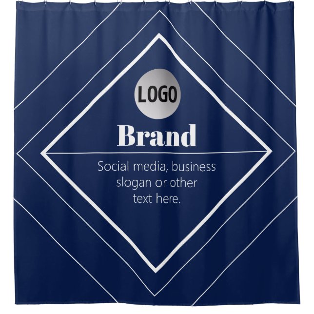 Your Logo & Customisable Modern Design | Navy Blue Shower Curtain (Front)