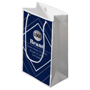 Your Logo & Customisable Modern Design Navy Blue Small Gift Bag